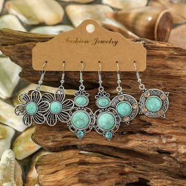 Produktbild: 6er Set türkisfarbene Boho Ohrstecker in Vintage Style 6er Set türkisfarbene Boho Ohrstecker in Vintage Style