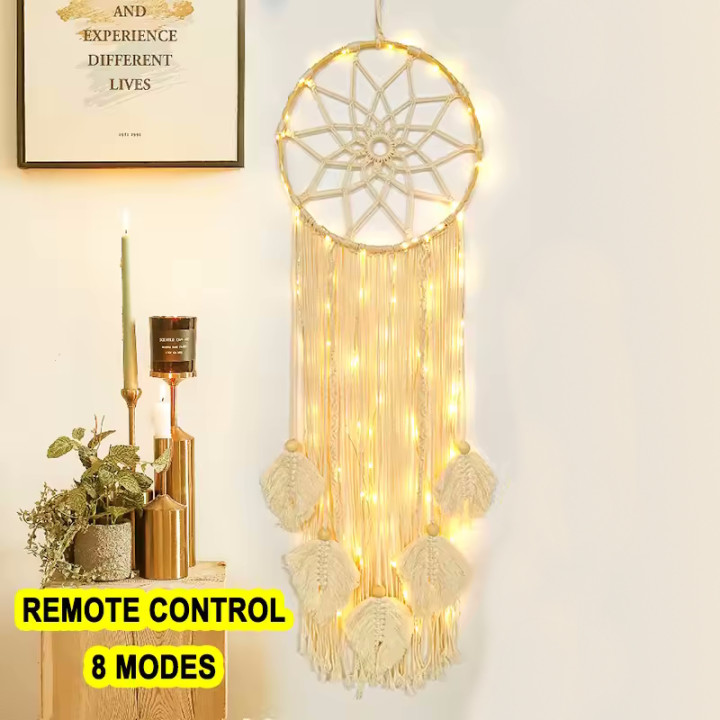 Grand attrape-rêves macramé «Bruno» avec éclairage LED