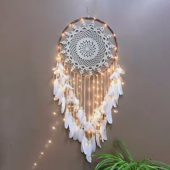 Grosser braun-weisser XXL Traumfänger Bella mit oder ohne LED