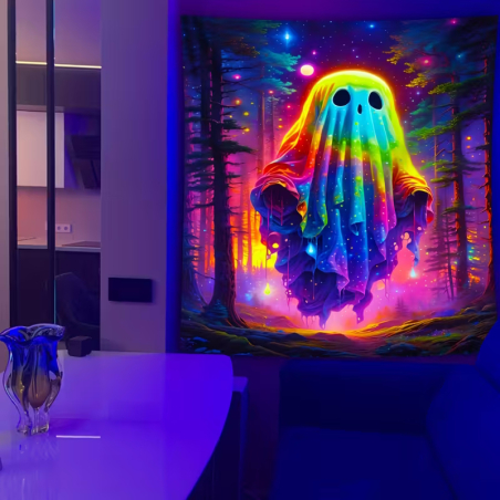 Cooles UV reaktives Wandtuch mit einem leuchtenden Geist mit magischen Pilzen