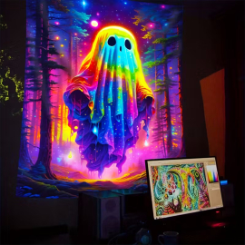 Produktbild: Tissu mural réactif aux UV avec un fantôme lumineux avec des champignons magiques. Tissu mural réactif aux UV...