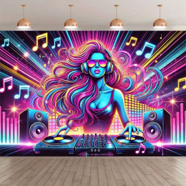 Artistic XXL Wall Tapestry featuring a Female DJ