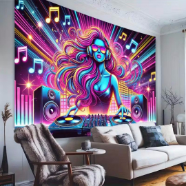Arazzo da parete XXL artistico con una donna DJ