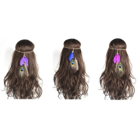 Produktbild: Cerchietto indiano Vita viola con piuma di pavone Cerchietto indiano Vita viola con piuma di pavone - copricapo - 2