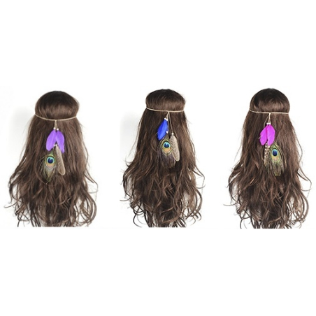 Violettes Indianer Haarband Vita mit Pfauenfeder - Kopfschmuck  - 2