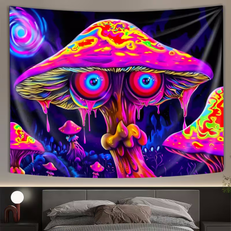 Blacklight Wall Tapestry – Psychedelic Mushroom in Neon Colors