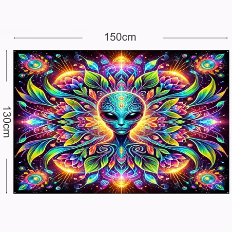 Arazzo murale psichedelico – alien luminoso in stile cosmico neon