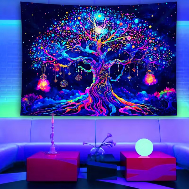 Tenture murale – arbre de vie psychédélique en couleurs néon