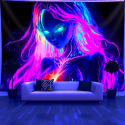 UV Schwarzlicht Wandtuch – Künstlerisches Frauenmotiv in Neonfarben