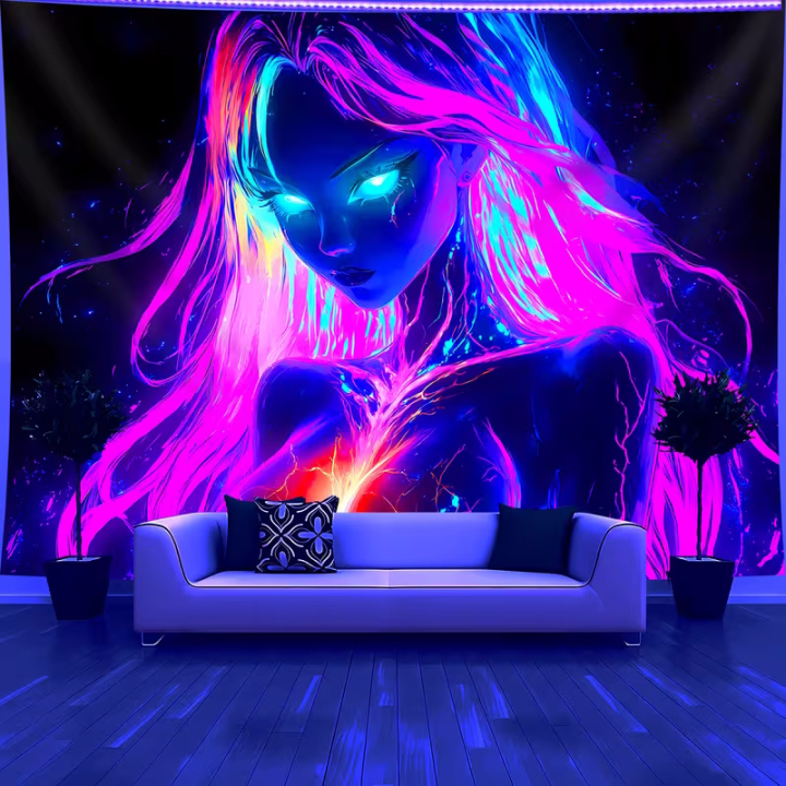 XXL Wall Tapestry – Artistic Female Motif in Neon Colors