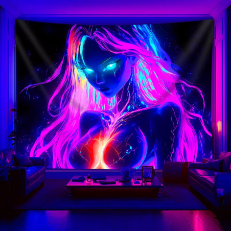 UV Blacklight XXL Wall Tapestry – Artistic Female Motif in Neon Colors