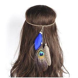 Produktbild: Bandeau indien bleu aqua avec plume de paon Bandeau indien bleu aqua avec plume de paon - coiffure - 1