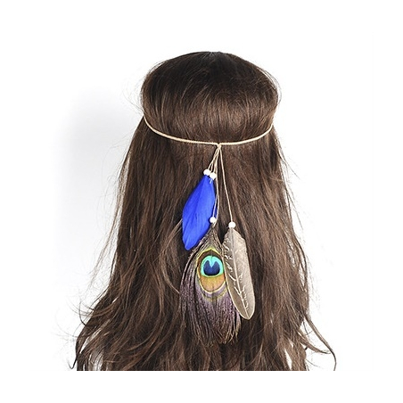 Blaues Indianer Haarband Aqua mit Pfauefeder - Kopfschmuck  - 1