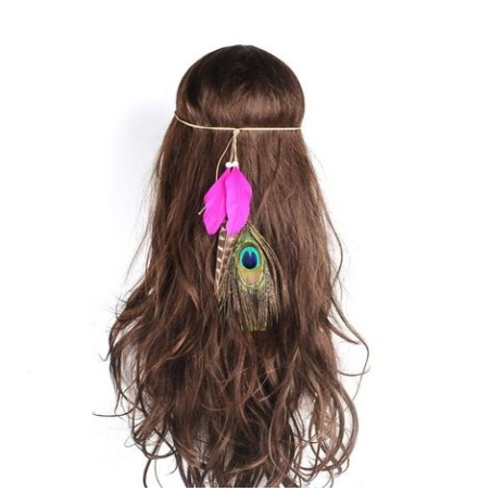 Rotes Indianer Haarband Dora mit Pfauenfeder - Kopfschmuck  - 1