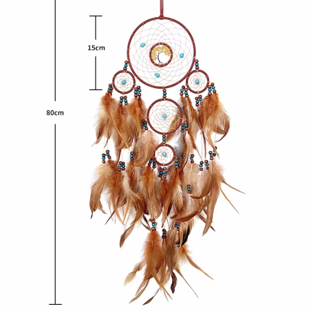 Brown dreamcatcher Cherry with 5 rings and tree of life