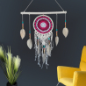Large pink-beige macrame dream catcher Nurio with embroidery net
