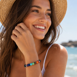 Chakra Armband aus Vulkangestein und gefärbtem Jade