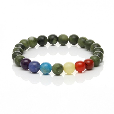 Green yoga jade bracelet with 7 chakra stones