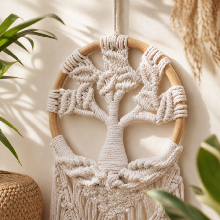 Attrape-rêves arbre de vie en macramé beige Bellino en rotin