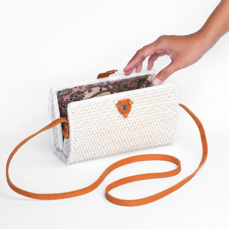 Borsa boho bianca da donna - Clutch Bali in rattan Ata