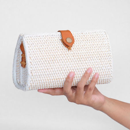 White boho handbag for women - Ata rattan Bali clutch