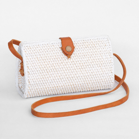 Sac à main bohème blanc pour femme - Pochette Bali en rotin Ata