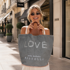 Damen Canvas Strandtasche Vintage Casa Natura Love Schrift