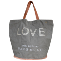 Sac de plage femme en canevas vintage Casa Natura inscription LOVE