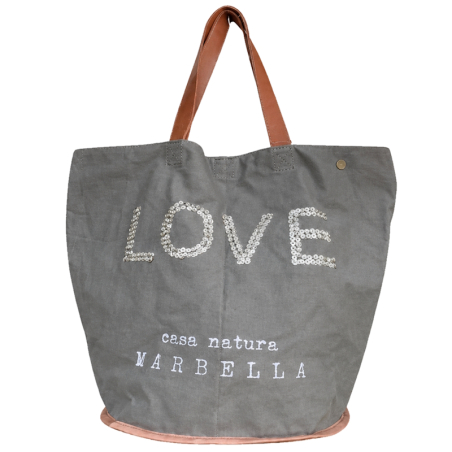 Canvas Strandtasche Damen Vintage Casa Natura Love Schrift