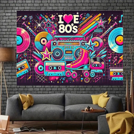 Arazzo murale I Love 80s rétro disco colorato