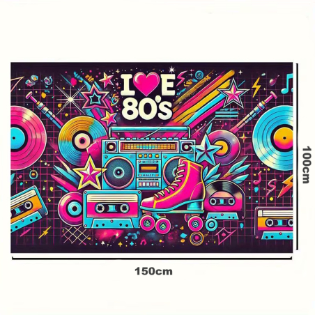 Buntes I Love 80s Wandtuch Retro Disco Deko - I love 80s