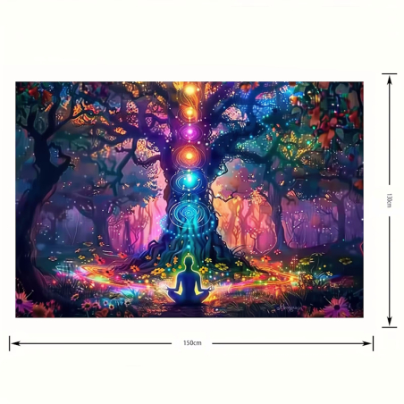 Arazzo spirituale yoga con chakra e albero della vita