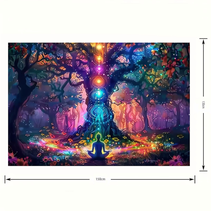 Spirituelles Yoga Chakra Wandtuch mit Lebensbaum