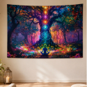 Tenture murale spirituelle de yoga avec chakras et arbre de vie