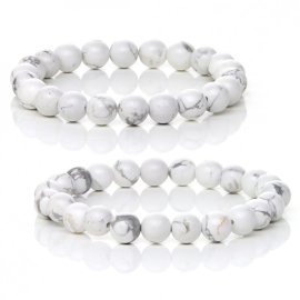 Bracelet en howlite blanche avec perles de 8 mm