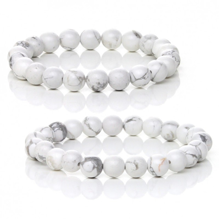 Bracelet en howlite blanche avec perles de 8 mm