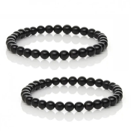 Bracelet unisexe en tourmaline noire avec perles naturelles