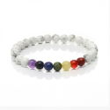 Bracelet unisexe en howlite blanche avec 7 pierres colorées