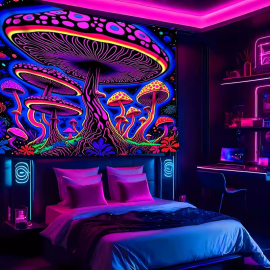 Tenture murale XXL aux champignons psychédéliques fluo