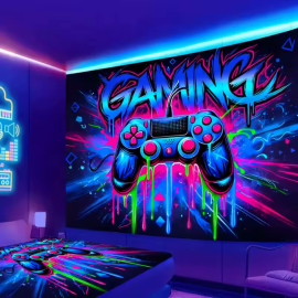 XXL UV Gaming Wall Tapestry with Neon Controller