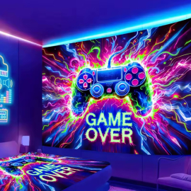 XXL Schwarzlicht Wandtuch Gaming mit Joypad in Neonfarben