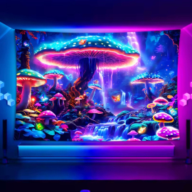 Fluoreszierendes psychodelisches UV Wandtuch mit magischen Pilzen