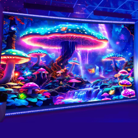 Fluoreszierendes psychodelisches UV Wandtuch mit magischen Pilzen