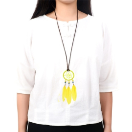 Produktbild: Gelber Traumfänger Anhänger Yela mit Leder Halskette - Schmuck Gelber Traumfänger Anhänger Yela mit Leder Halskette - Schmuck  - 3