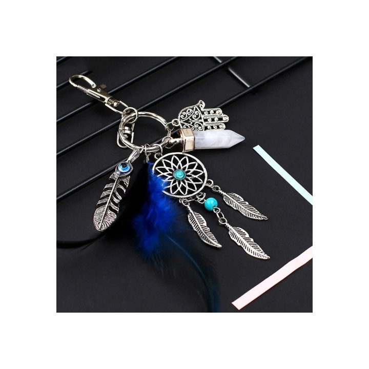 Silver colored dream catcher keychain amulet Riano with turquoise stone - 1