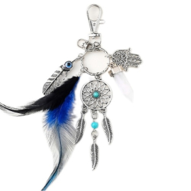 Produktbild: Porte-clés attrape-rêves argenté Riano avec pierre turquoise Porte-clés attrape-rêves argenté, amulette Riano avec pierre turquoise - 1