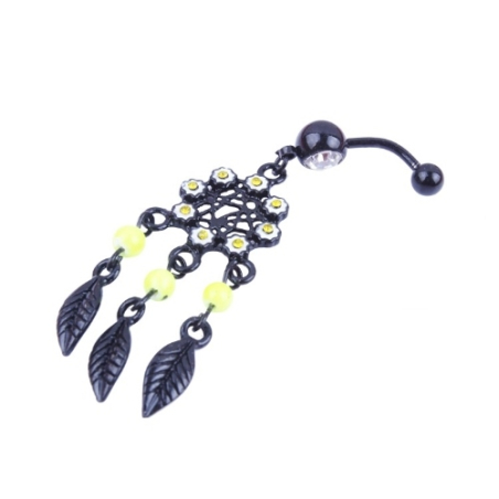 Schwarzes Traumfänger Bauch Piercing Black Flower - Modeschmuck  - 2