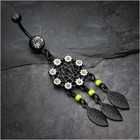 Schwarzes Traumfänger Bauch Piercing Black Flower - Modeschmuck  - 1