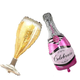 Giant champagne bottle with glass as a foil balloon